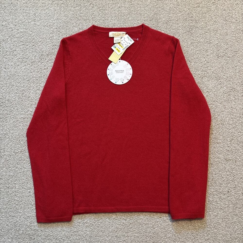 Peck & Peck Cashmere Sweater Women Sz Large Red V Neck Pullover NWT